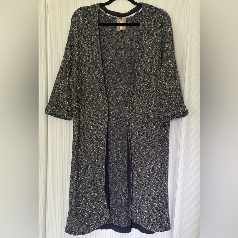 Dolan Cardigan Open Front Drop Shoulder 3/4 Sleeve Navy White Longline Large